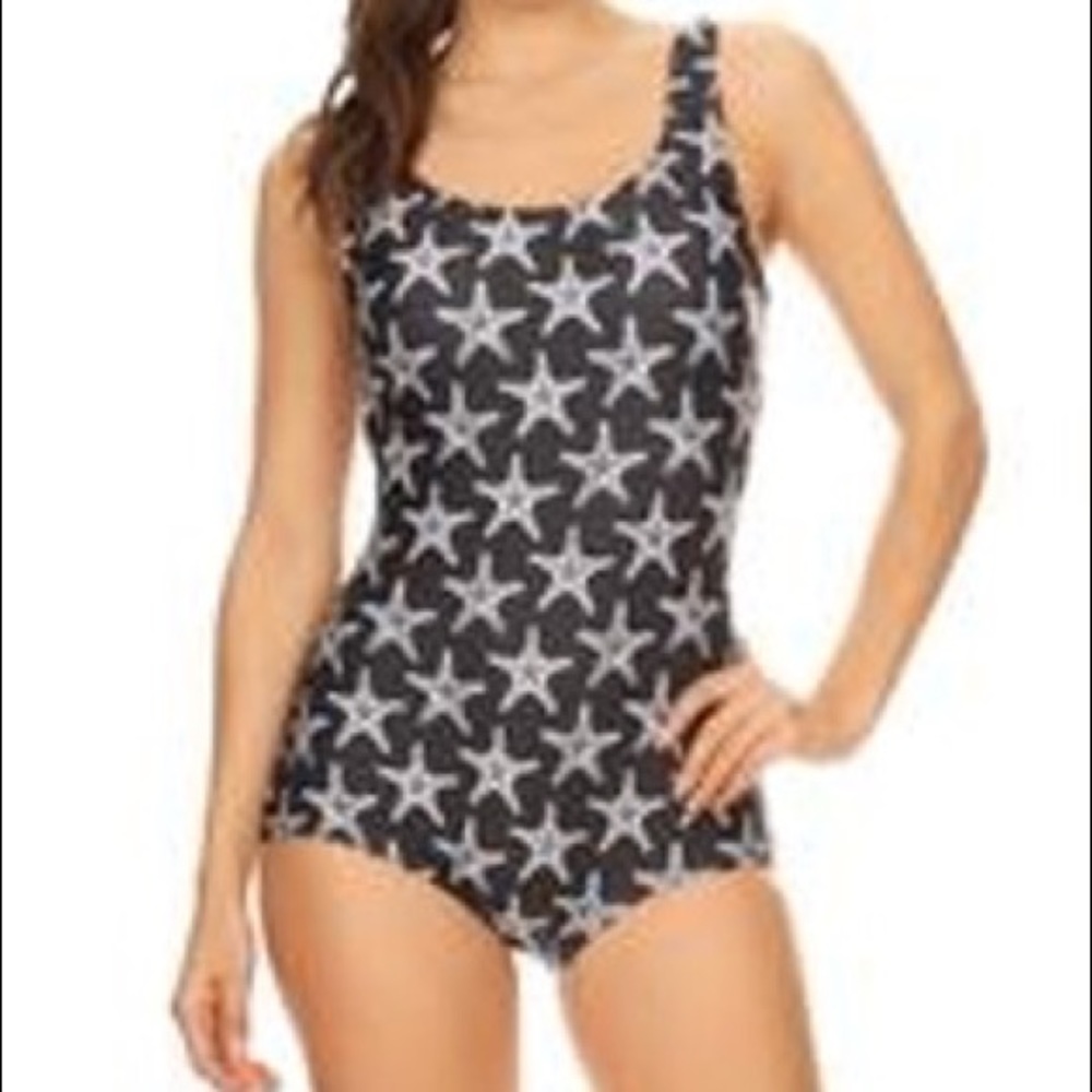 Black with White Starfish bodysuit/swimsuit size 8